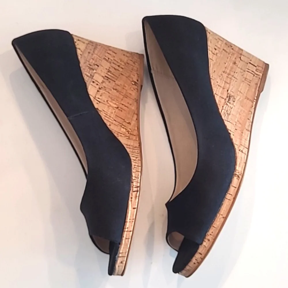 Kelly & Katie Kaydena Wedge Sandals Peep Toe Slip On 3 Inch Heel Canvas Shoes 9